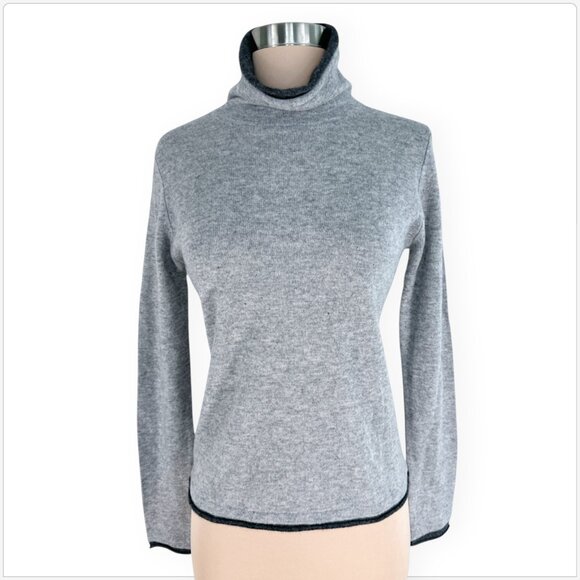 Magaschoni Heather Gray 100% Cashmere Sweater Rolled Edge Contrast NWT New S - Picture 1 of 3